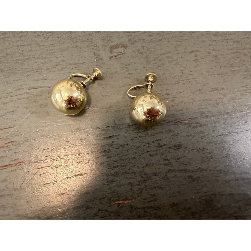 Vintage Gold Tone Ball Screw Back Earrings Minimalist High Polish Spheres